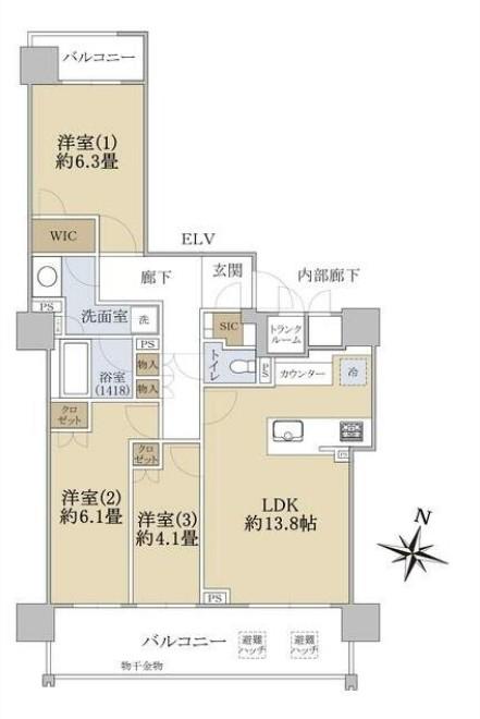 ブランズ円山裏参道レジデンス(3LDK/5階)の間取り写真