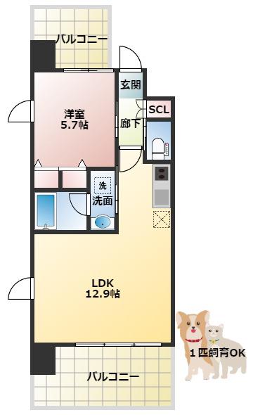 DIMUS福島(1LDK/8階)の間取り写真