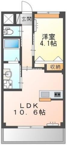 ユニヴァリィ県庁東(1LDK/3階)の間取り写真