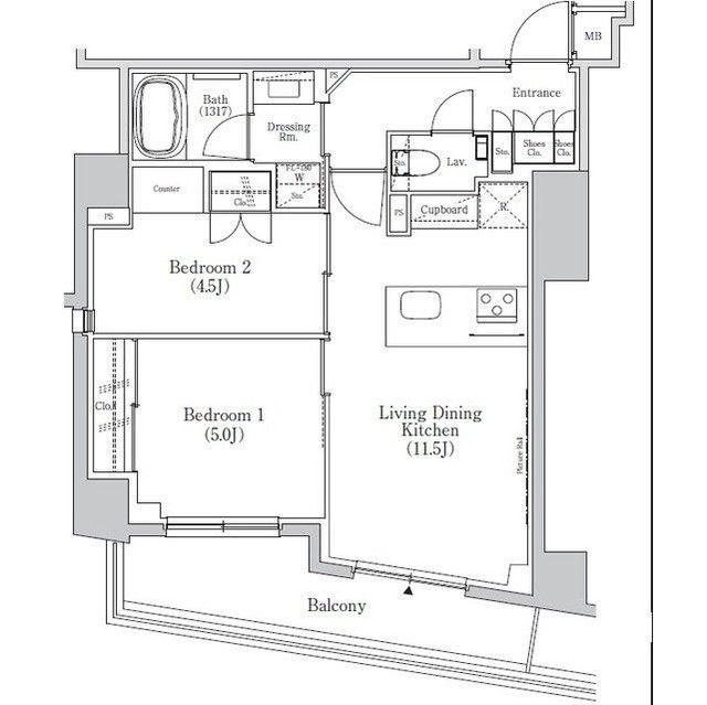 ザ・パークハビオSOHO市谷左内町(2LDK/1階)の間取り写真