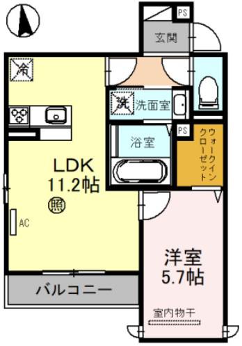 ザ クロス(1LDK/2階)の間取り写真