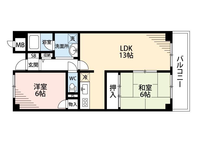 千里ピュアーライフ(2LDK/6階)の間取り写真