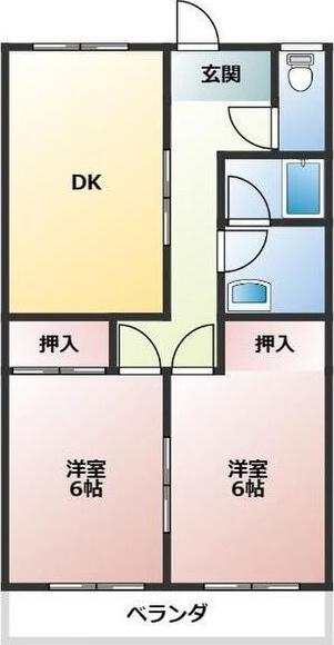 ハイム馬乗(2DK/1階)の間取り写真