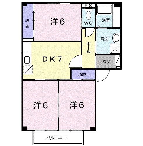 コーポあさぎりB(3DK/1階)の間取り写真