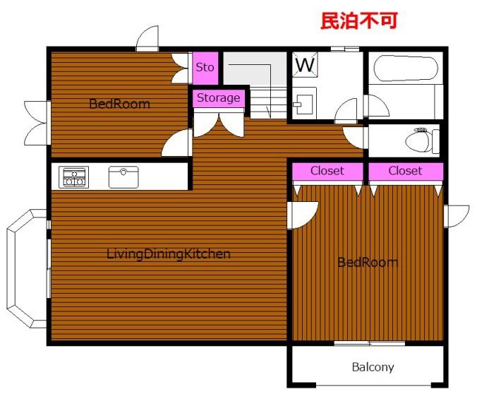 4方向 渋谷区元代々木町戸建の2階 CD(2LDK/2階)の間取り写真