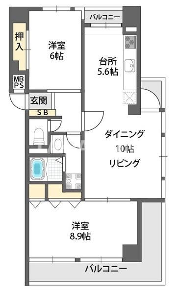 ロイヤルハイツ今福鶴見駅(2LDK/7階)の間取り写真