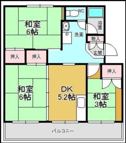佐野湊団地 2号棟 D(3DK/2階)の間取り写真