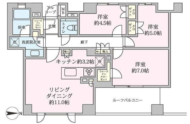 ジオ等々力(3LDK/5階)の間取り写真