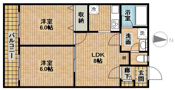 グランシャトー(2LDK/5階)の間取り写真