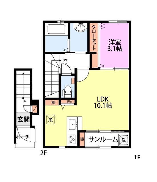 スモーレIIA棟(1LDK/2階)の間取り写真