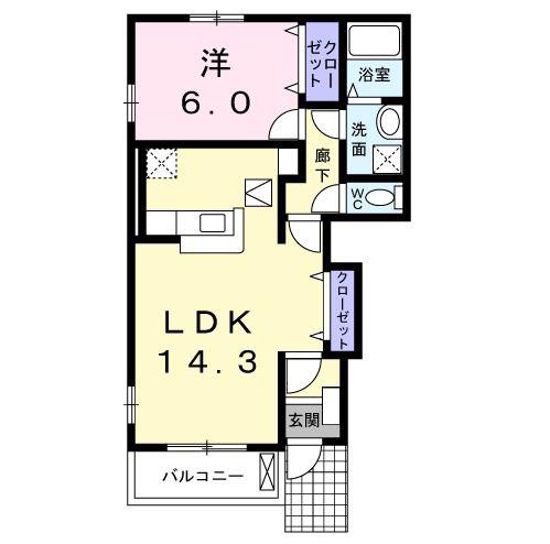 ボヌールチムニー(1LDK/1階)の間取り写真