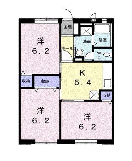 カーサパルドI(3DK/2階)の間取り写真