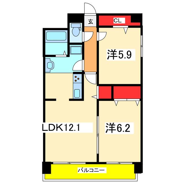 フェリシア鐙(2LDK/2階)の間取り写真