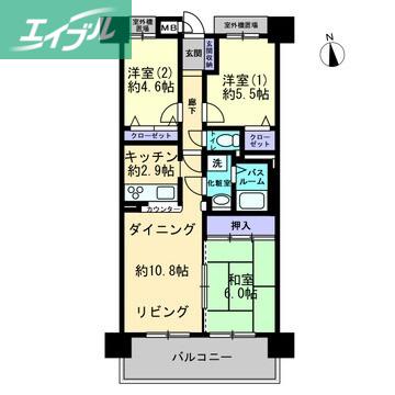 アマネセール東古松(3LDK/9階)の間取り写真