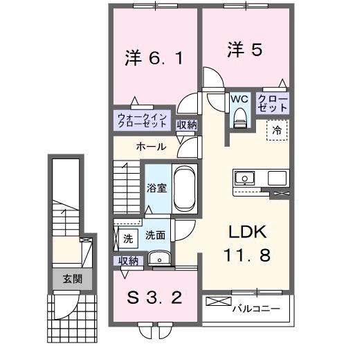 ウエストアヴェニュー行橋(2SLDK/2階)の間取り写真