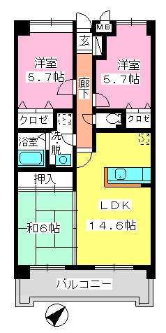 フレア・クレスト水城(3LDK/2階)の間取り写真