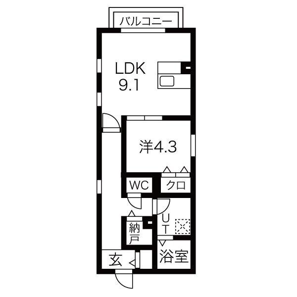 ANECIS川名(1LDK/3階)の間取り写真