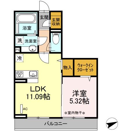 サザンウィング(1LDK/3階)の間取り写真