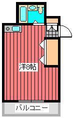亀田ビル(ワンルーム/2階)の間取り写真