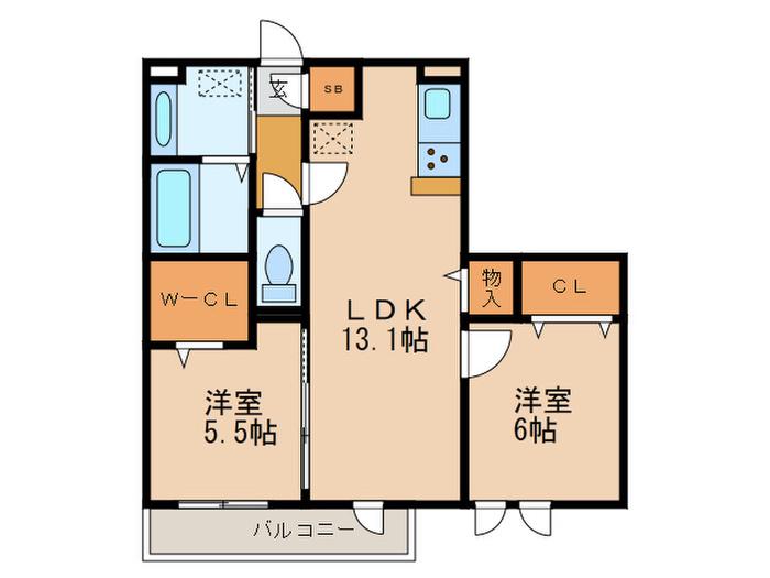 アンソレイエくさつ(2LDK/2階)の間取り写真