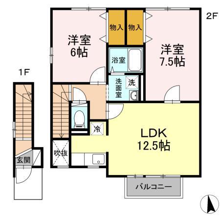 クレール(2LDK/2階)の間取り写真