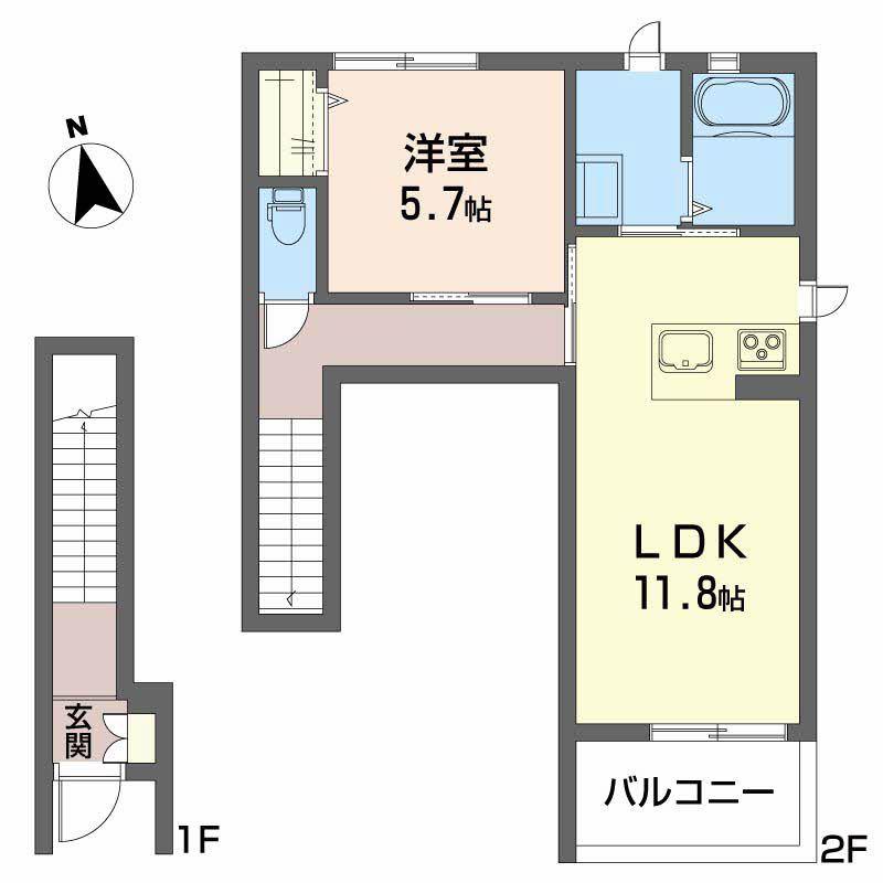 TRIM志家町(1LDK/2階)の間取り写真
