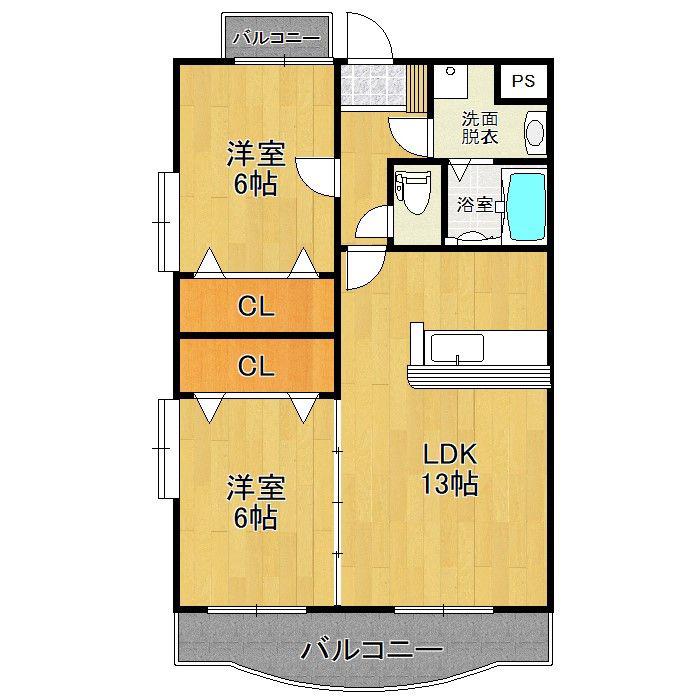 ドミール・パレス櫛原(2LDK/5階)の間取り写真