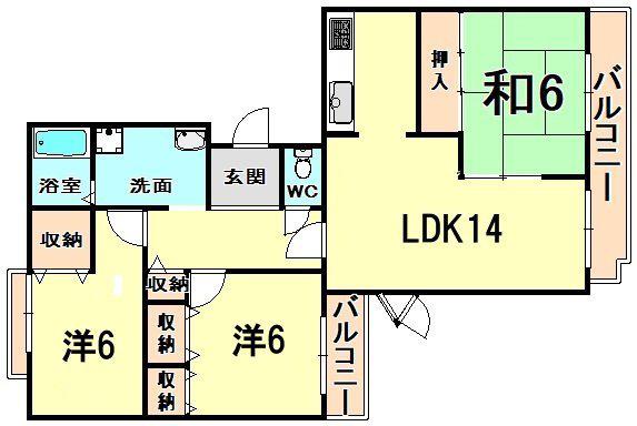カサソレアード(3LDK/2階)の間取り写真