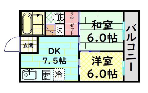 グリーンアイランド(2DK/2階)の間取り写真