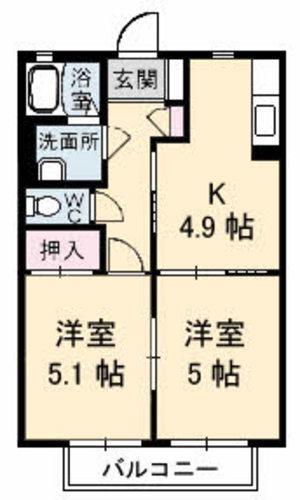 シャーメゾンドラジェD(2DK/2階)の間取り写真