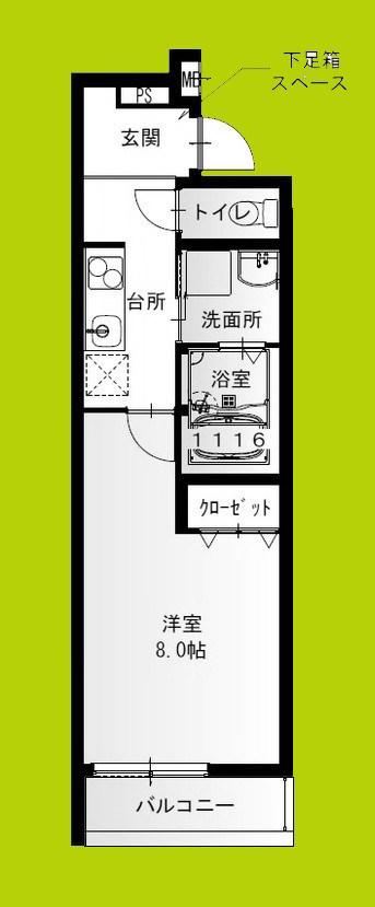 フジパレス忍ケ丘I番館(1DK/2階)の間取り写真