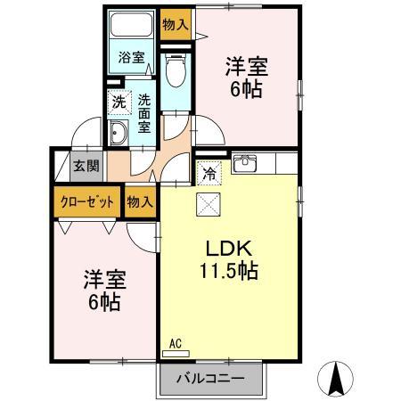 シャルム氷見A棟(2LDK/1階)の間取り写真