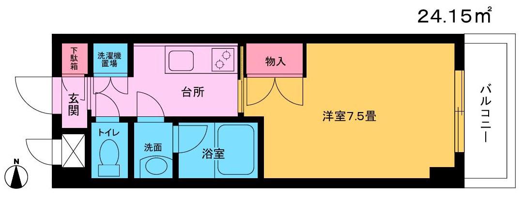 グランドコート門前仲町(1K/2階)の間取り写真