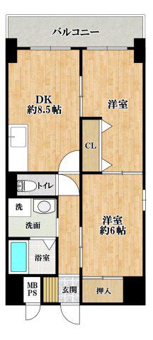 ボヌールヴィラ中百舌鳥(2DK/7階)の間取り写真