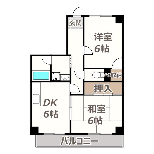 ライフイン南住吉(2DK/2階)の間取り写真