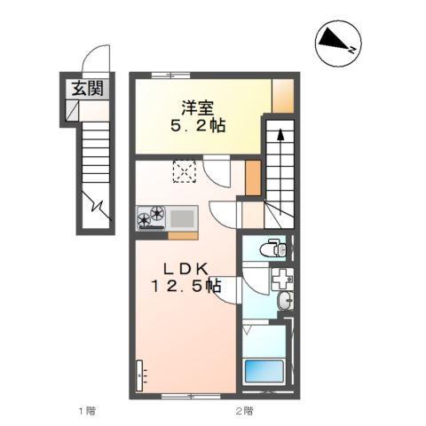 渡橋町アパート(1LDK/2階)の間取り写真