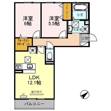 アルタ青地ビュー(2LDK/1階)の間取り写真
