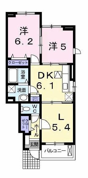 ピアチェーレC棟(2LDK/1階)の間取り写真