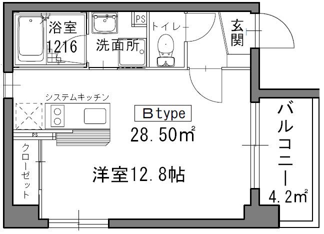 グラティア御所東(1K/4階)の間取り写真