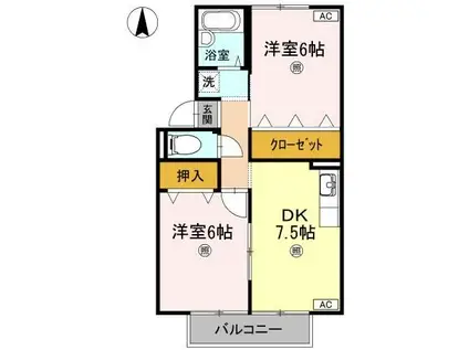 メゾン・ラポール B棟(2DK/1階)の間取り写真