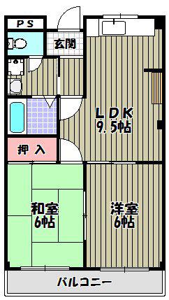リバーサイドマンション(2LDK/2階)の間取り写真