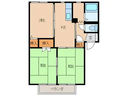 グリーンフル狐島(3K/2階)の間取り写真