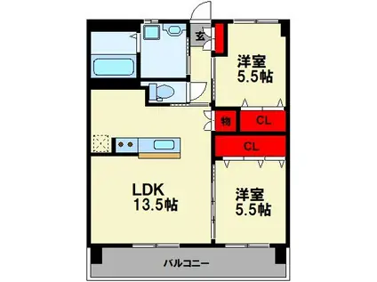 シベールNISHIDA(2LDK/4階)の間取り写真