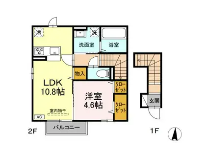 ハニーハイム(1LDK/2階)の間取り写真