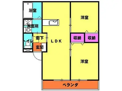 ソレイユI(2LDK/1階)の間取り写真