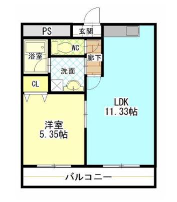 サウスコート(1LDK/5階)の間取り写真