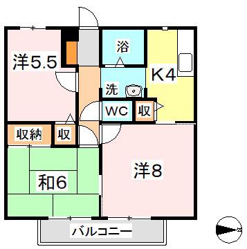 サンビレッジ阿賀崎B棟(3K/2階)の間取り写真