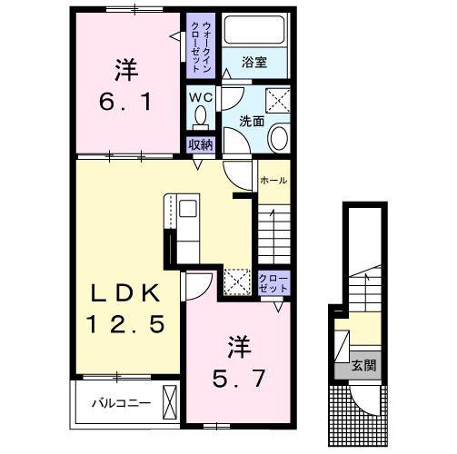 プロスペリテI(2LDK/2階)の間取り写真