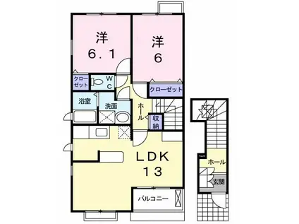 ルナパレスC棟(2LDK/2階)の間取り写真