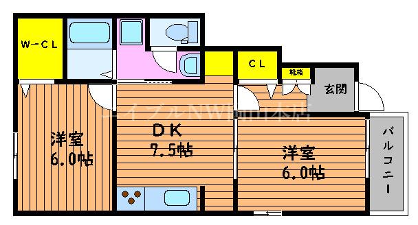ハアラン御津(2DK/1階)の間取り写真